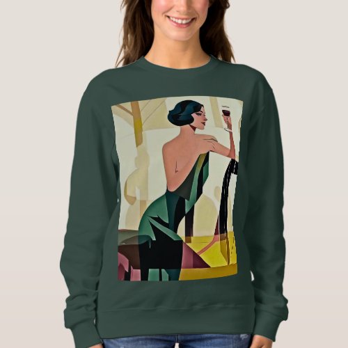 Deco Lady in Green Modern Art Sweatshirt