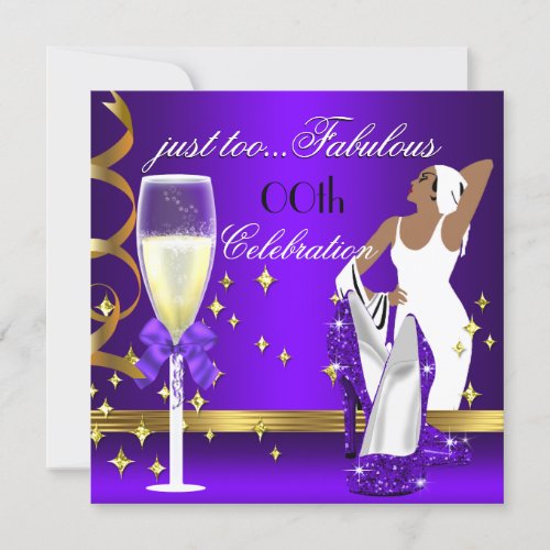 Deco Lady Purple Gold Too Fabulous Birthday Invitation