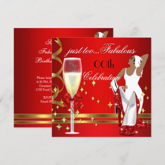 Deco Lady Red Gold Too Fabulous Birthday Party 2 Invitation