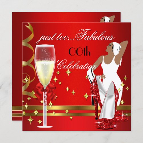 Deco Lady Red Gold Too Fabulous Birthday Party 2 Invitation