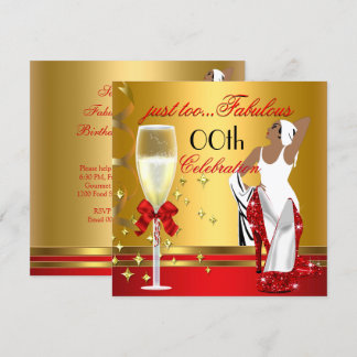 Deco Lady Red Gold Too Fabulous Birthday Party Invitation
