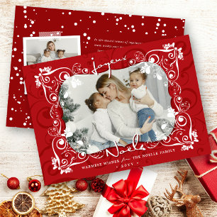 Deco Leaves Mistletoes Joyeux Noel Christmas Photo Holiday Card