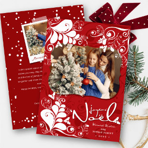 Deco Leaves Mistletoes Joyeux Noel Christmas Photo Holiday Card