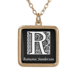 Deco Letter S Monogram Initial Personalized Gold Plated Necklace