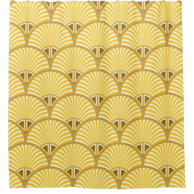 Deco Majesty: Gilded Peacock Feather Tapestry Shower Curtain (Front)