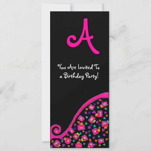 DECO MONOGRAM BIRTHDAY PARTY fuchsia black silver Invitation