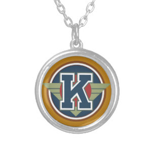 Deco Monogram Letter "K" Initial Silver Plated Necklace