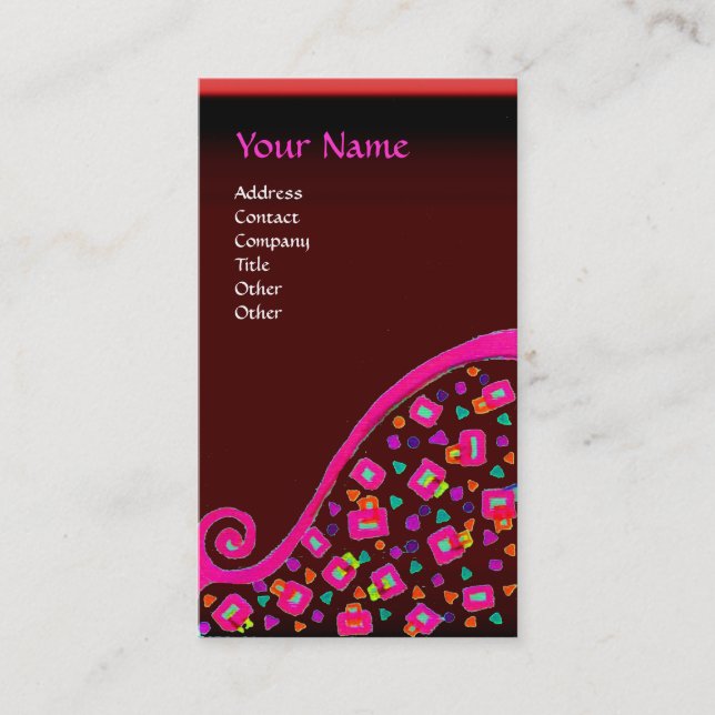 DECO MONOGRAM , Pink Fuchsia Red Business Card (Front)