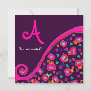 DECO MONOGRAM,Pink Violet Fuchsia Purple Invitation