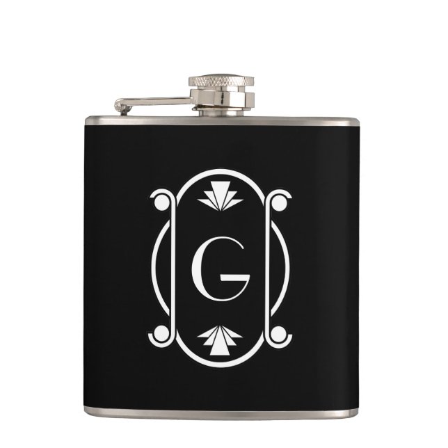 Deco Monogrammed Flask (Front)