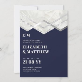 Deco Navy Silver Minimalist Typography Wedding