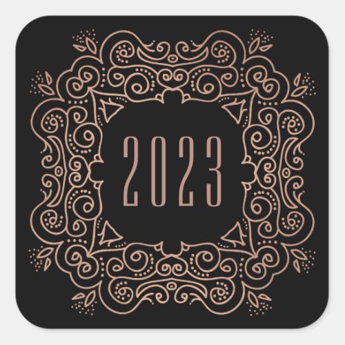 Deco New Year  Faux Rose Gold Square Sticker