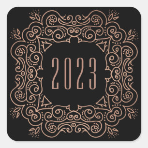 Deco New Year Faux Rose Gold Square Sticker