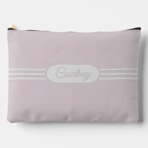 Deco Oval and Stripes with Name on Soft Blush Pink Accessory Pouch