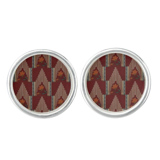 Deco Pattern With Flower And Spire Cufflinks (Front)