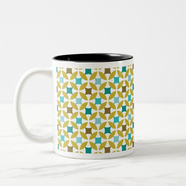 Deco Print Pattern Gold Teal Geometric Two-Tone Coffee Mug (Left)