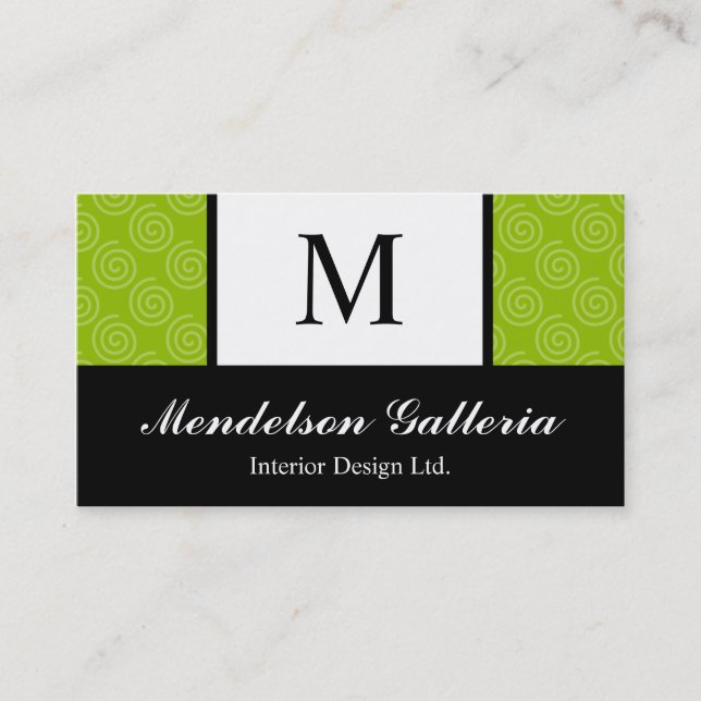 Deco Retro Swirl Lime Company Business Card (Front)