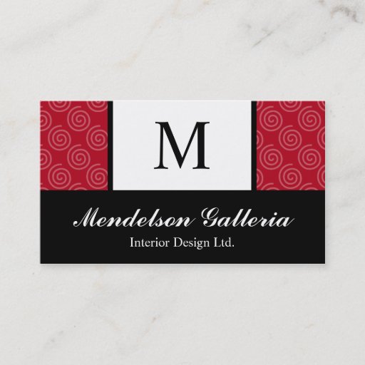 Customizable Deco Retro Swirl Red Company Business Card