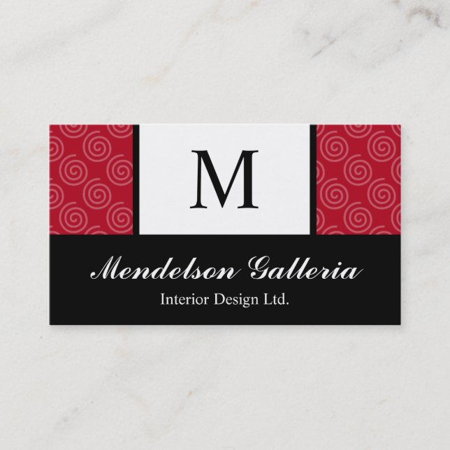 Deco Retro Swirl Red Company Business Card (Front)
