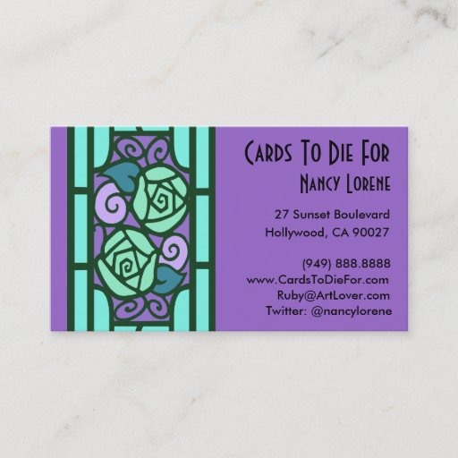 Customizable Deco Roses in Aqua and Purple Business Card Templates