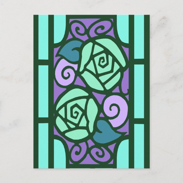 Deco Roses in Aqua and Purple Postcard (Front)