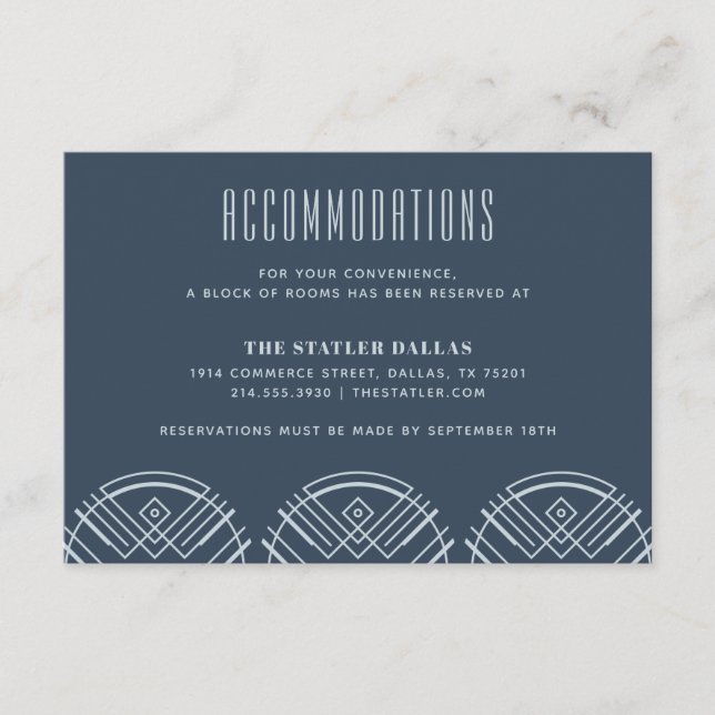 Deco Scallops Wedding Accommodation Card - Blue (Front)