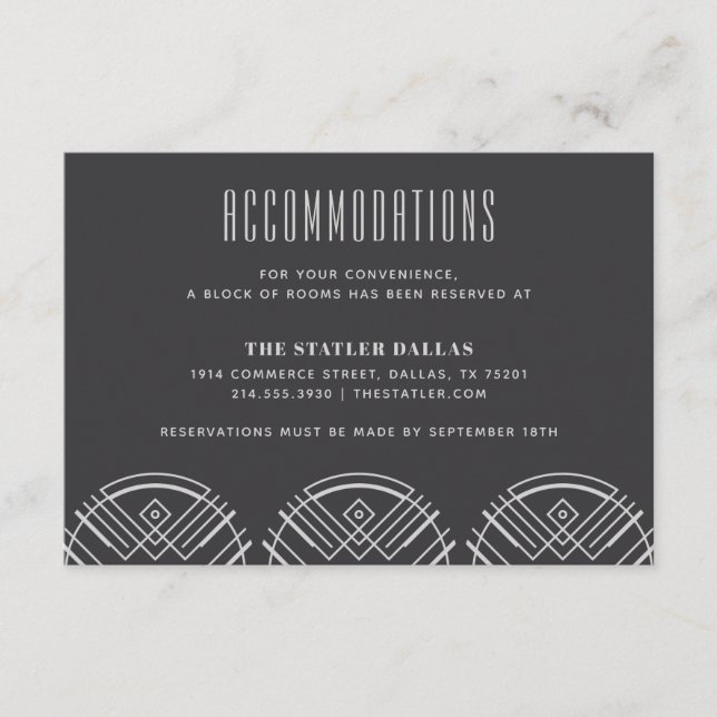 Deco Scallops Wedding Accommodation Card - Gray (Front)