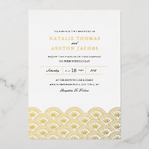 Deco Seigaiha Wedding Gold Foil Invitation