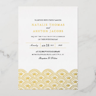Deco Seigaiha Wedding Gold Foil Invitation