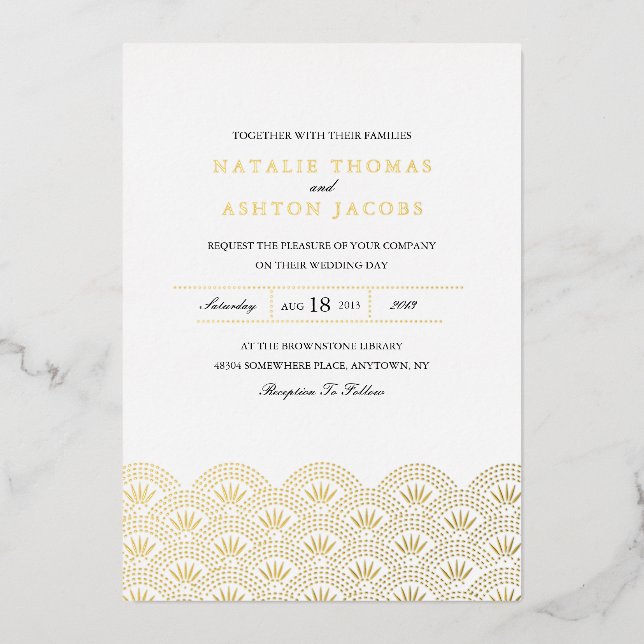 Deco Seigaiha Wedding Gold Foil Invitation (Front)
