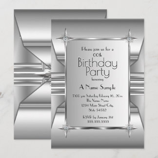 Deco Silver Chrome Metal image Birthday Party Invitation