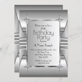 Deco Silver Chrome Metal image Birthday Party Invitation
