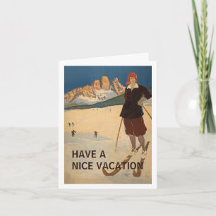 Deco ski vacation greeting card