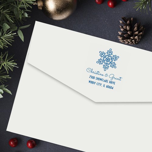 Deco Snowflake Script Holiday Return Address Self_inking Stamp