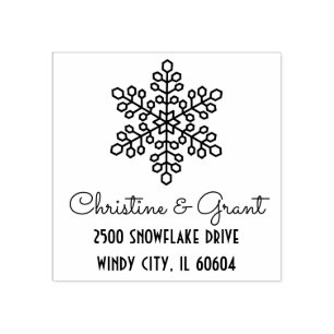 Deco Snowflake Script Holiday Rubber Stamp