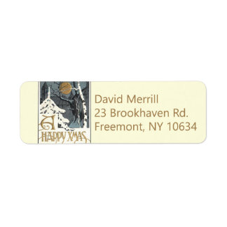 Deco Snowy Scene Moon Tree Return Address Label