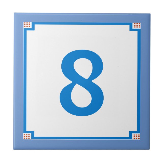 Deco Square Border,Blue  Letter House Number Tiles (Front)