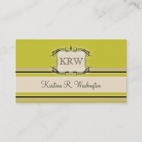 Deco Stripes Warm Olive Business Card