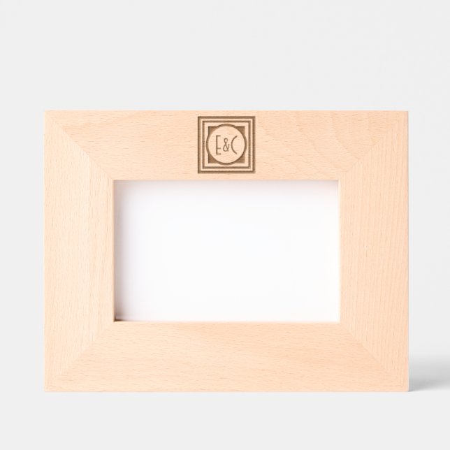 Deco Style Circle in Squares with Monograms Engraved Frames (Front)