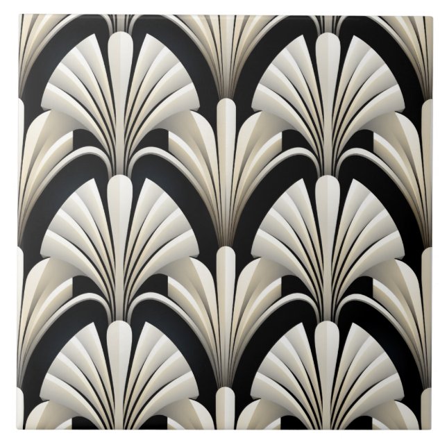Deco Style Pattern, White Wings Ceramic Tile (Front)