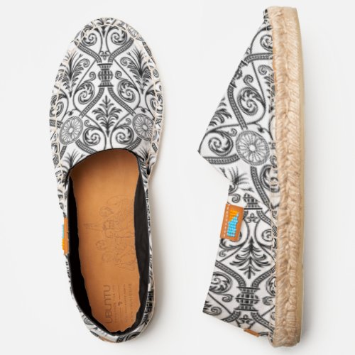 Deco style vintage pattern black white espadrilles