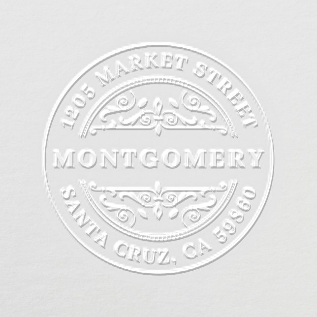 Deco Swirl Bold Family Name & Round Return Address Embosser (Design)