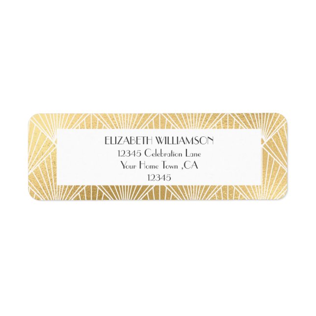Deco White & Gold Wedding Return Address Label (Front)
