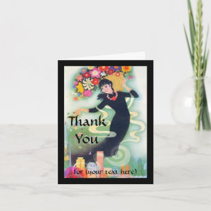 Deco Woman with Swirls & Flowers Thank You Custom Card