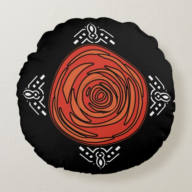 Decofied Rose (Red, Black and White) Round Pillow (Front)
