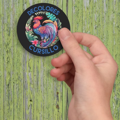DeColores Cursillo Colorful Floral Rooster Black Classic Round Sticker