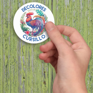 DeColores Cursillo Colorful Floral Rooster White Classic Round Sticker