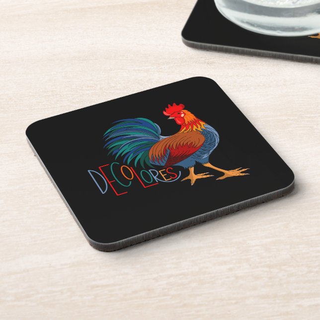 DeColores Cursillo Colorful Rooster Beverage Coaster (Left Side)