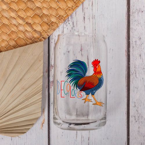 DeColores Cursillo Colorful Rooster Can Glass