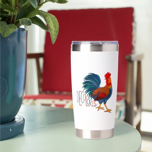 DeColores Cursillo Colorful Rooster Custom Name Insulated Tumbler